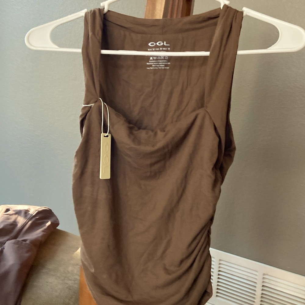 OGL square neck sleeveless tank with ruched sides